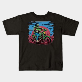 Zombie riding a motorcycle Kids T-Shirt